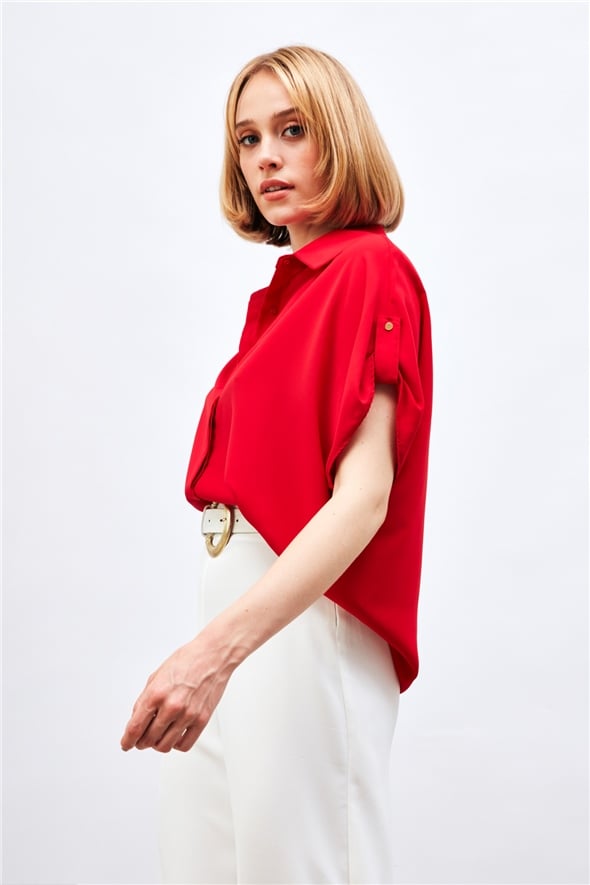 Sleeve Detailed Loose Shirt - RED