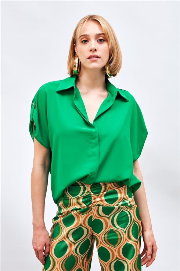 Sleeve Detailed Loose Shirt - GREEN