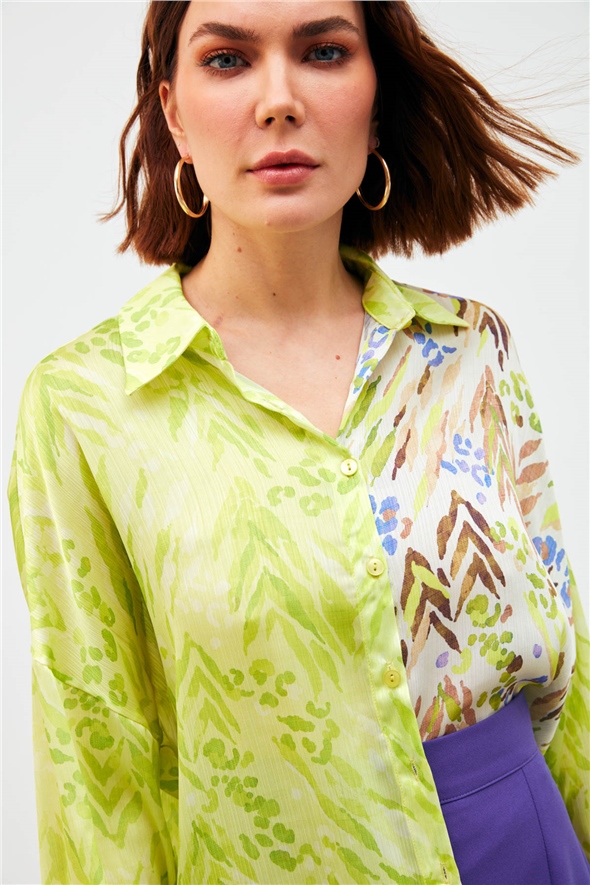 Contrast Patterned Loose Shirt - YELLOW