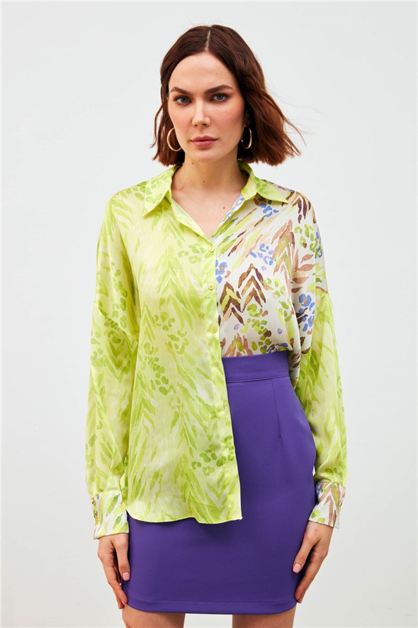 Contrast Patterned Loose Shirt - YELLOW