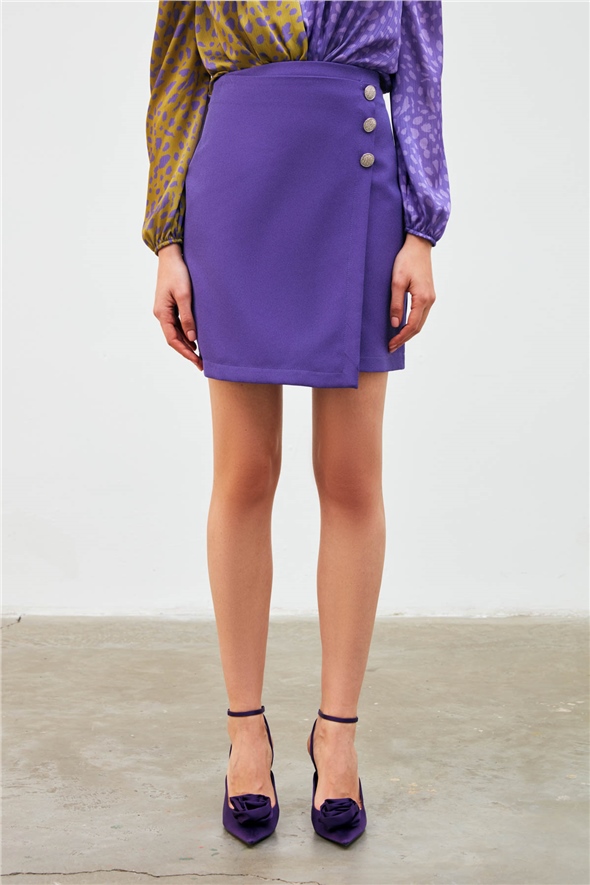 Double-breasted button-up mini skirt - PURPLE