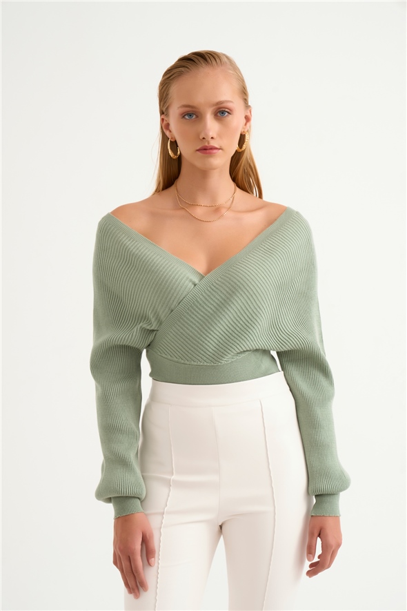 Double-breasted knit blouse - MINT