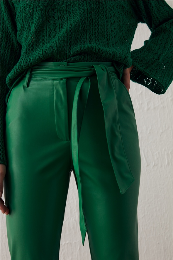 Belted Leather Pants - GREEN
