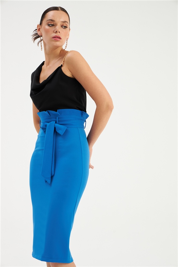 Belted pencil skirt - SAX BLUE