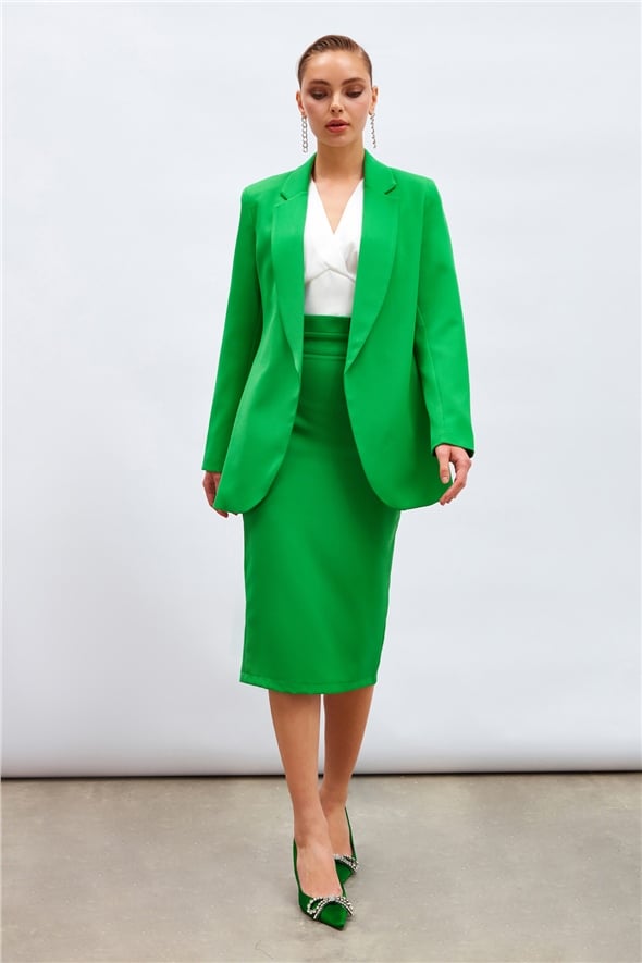 Belted Pencil Skirt - GREEN