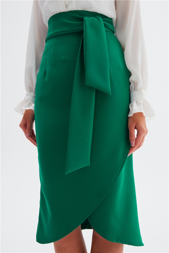 Belted Pencil Skirt - EMERALD