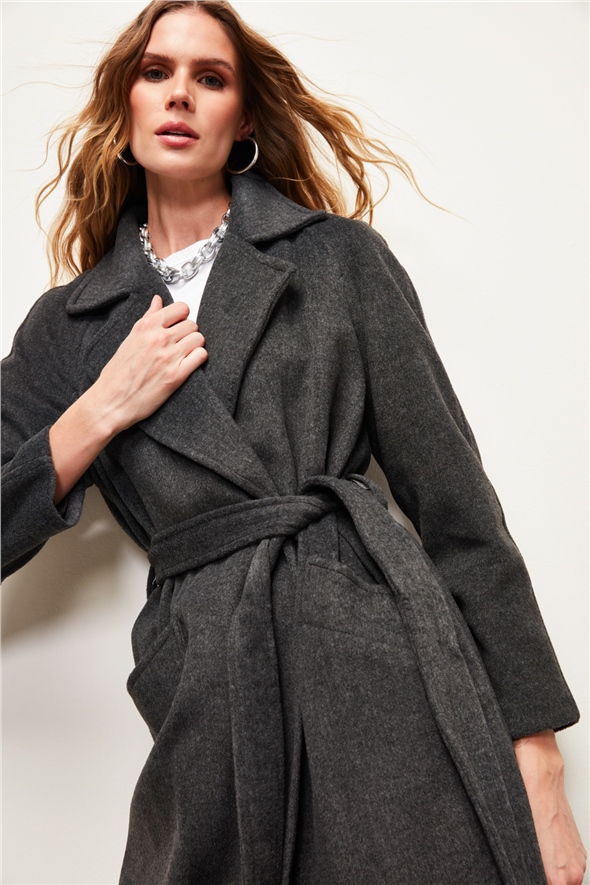 Belted Long Coat - ANTHRACITE
