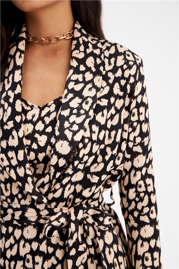 Leopard print belted jacket - BLACK