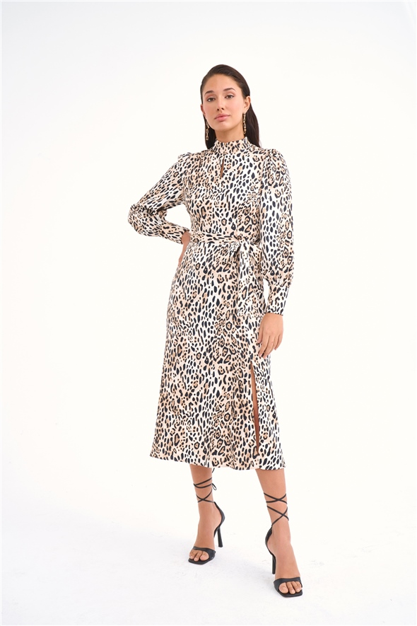 Leopard print midi satin skirt - LEOPARD