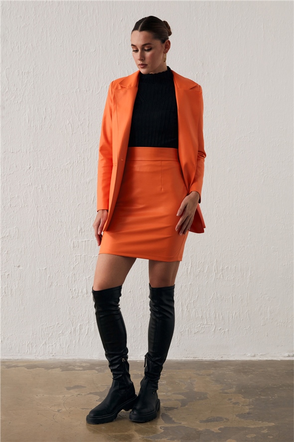 Mini Leather Skirt - Orange