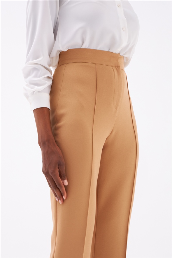 Rib Detailed Classic Trousers - CAMEL
