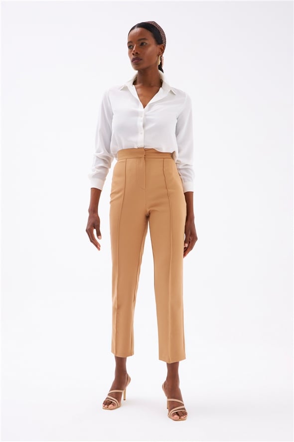 Rib Detailed Classic Trousers - CAMEL