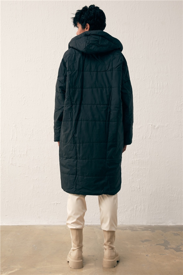 Oversize Hooded Inflatable Coat - BLACK
