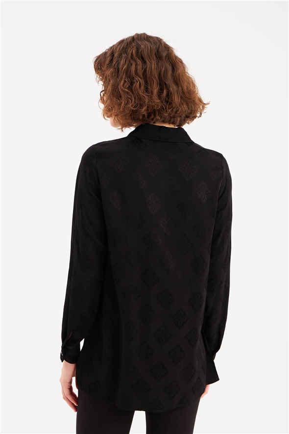 Shiny Patterned Loose Shirt - BLACK