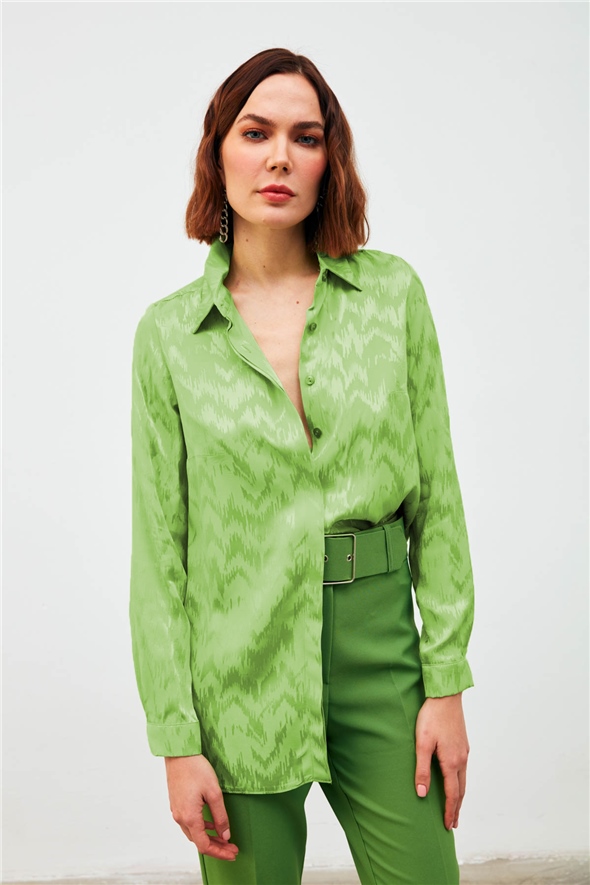 Shiny Patterned Loose Shirt - GREEN