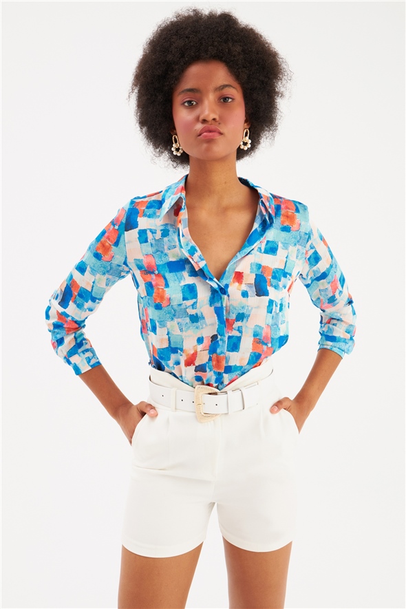 Colorful Patterned Shirt - SAX BLUE