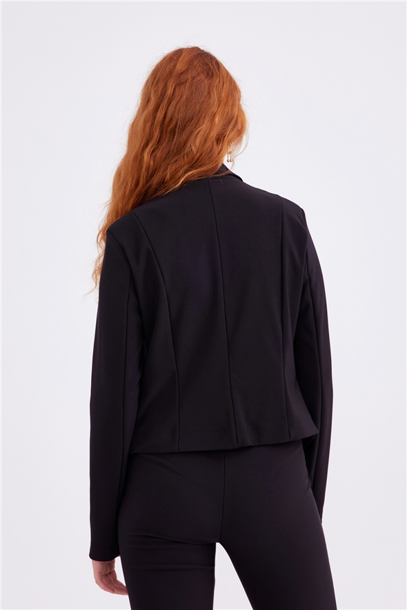 Shawl collar cropped jacket - BLACK