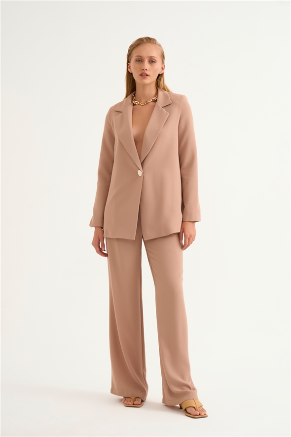 Loose palazzo crepe trousers - BEIGE