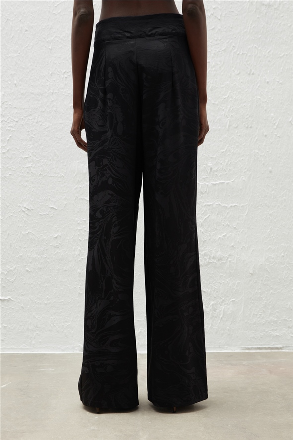 Satin Patterned Loose Trousers - BLACK