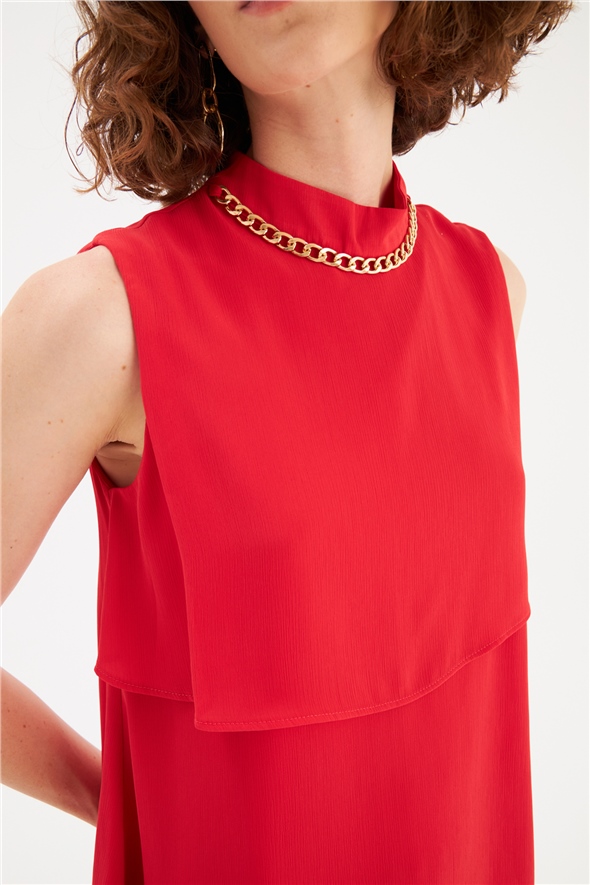 Accessory Detailed Ruffle Blouse - RED