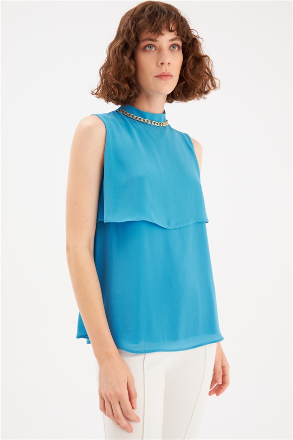 Accessory Detailed Ruffle Blouse - BLUES