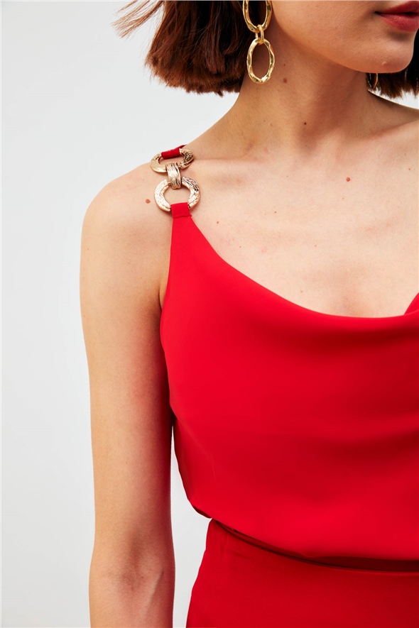 Strap Accessory Detailed Degaje Blouse - RED