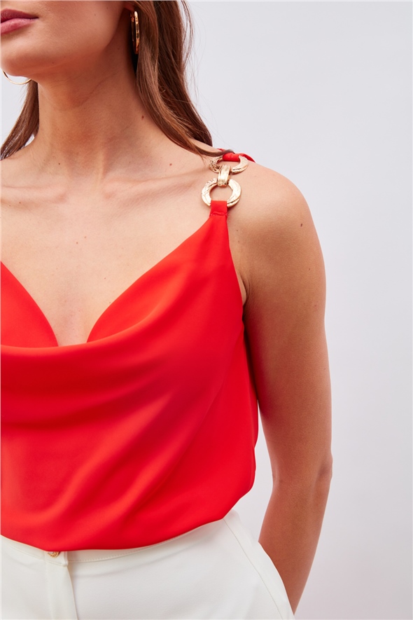 Strap Accessory Detailed Degaje Blouse - CORAL