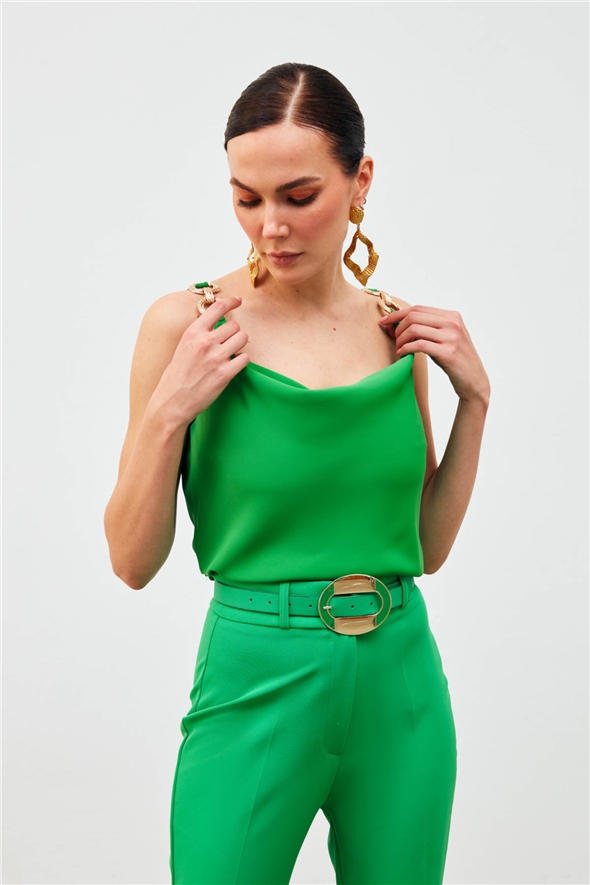 Strap Accessory Detailed Degaje Blouse - GREEN
