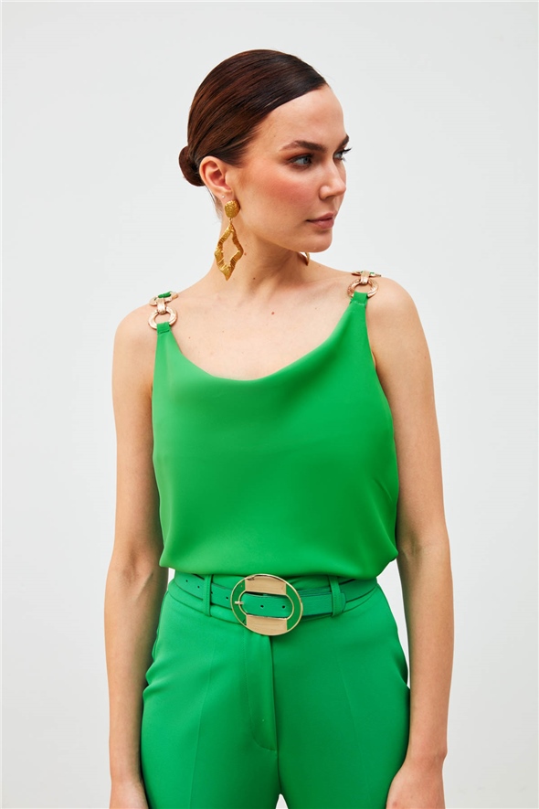 Strap Accessory Detailed Degaje Blouse - GREEN