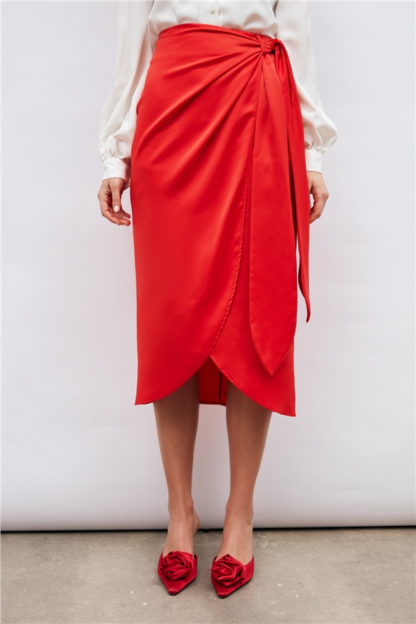 Tie Detailed Double Breasted Skirt - CORAL