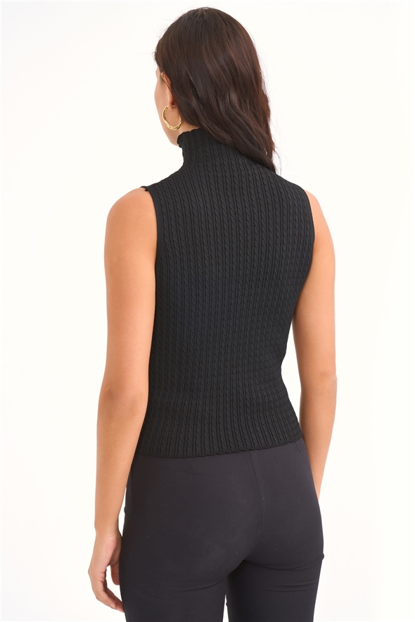 Turtleneck pattern knitwear - BLACK