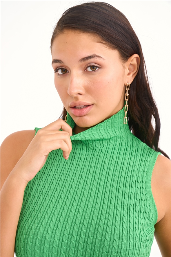 Turtleneck pattern knitwear - GREEN