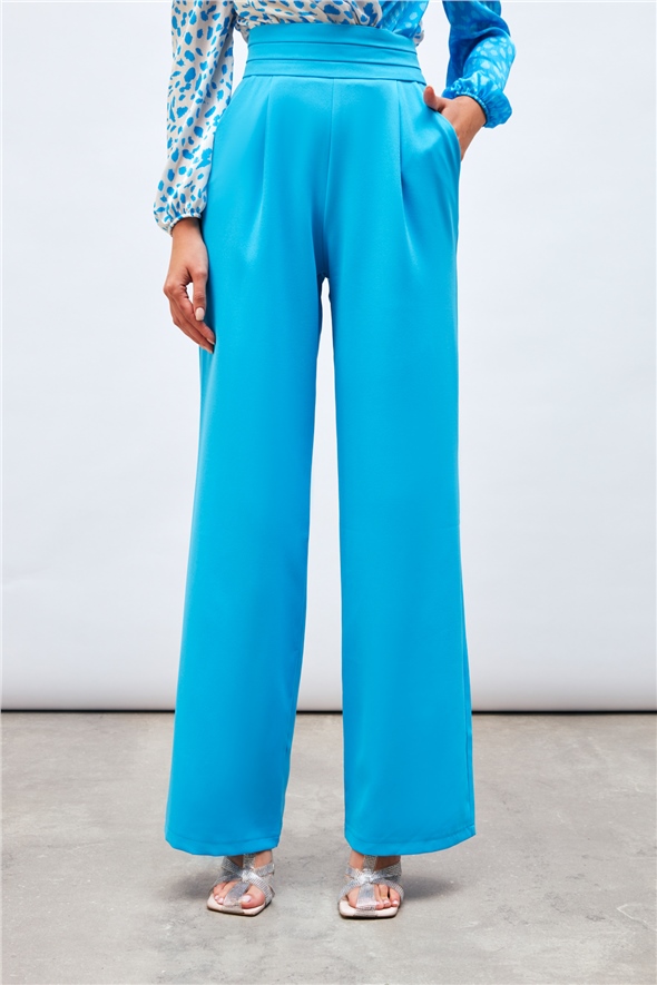Waist Detailed Pocket Trousers - LIGHT BLUE