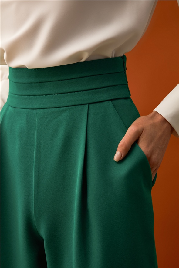 Waist Detailed Pocket Trousers - EMERALD