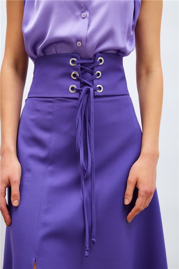 Waist Detailed Flared Skirt - PURPLE