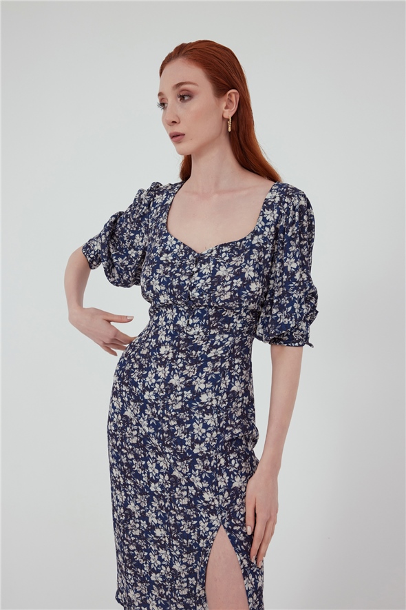 Floral pattern viscose dress - BLUES
