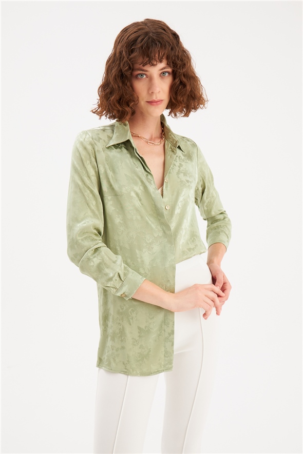Floral Patterned Shirt - GREEN ALMOND