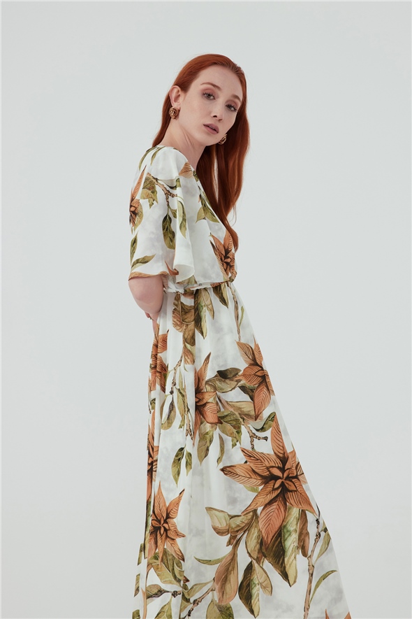 Floral print chiffon dress - BEIGE