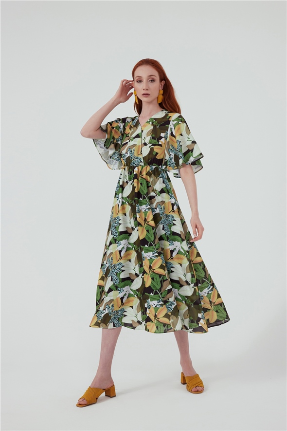 Floral print chiffon dress - MUSTARD