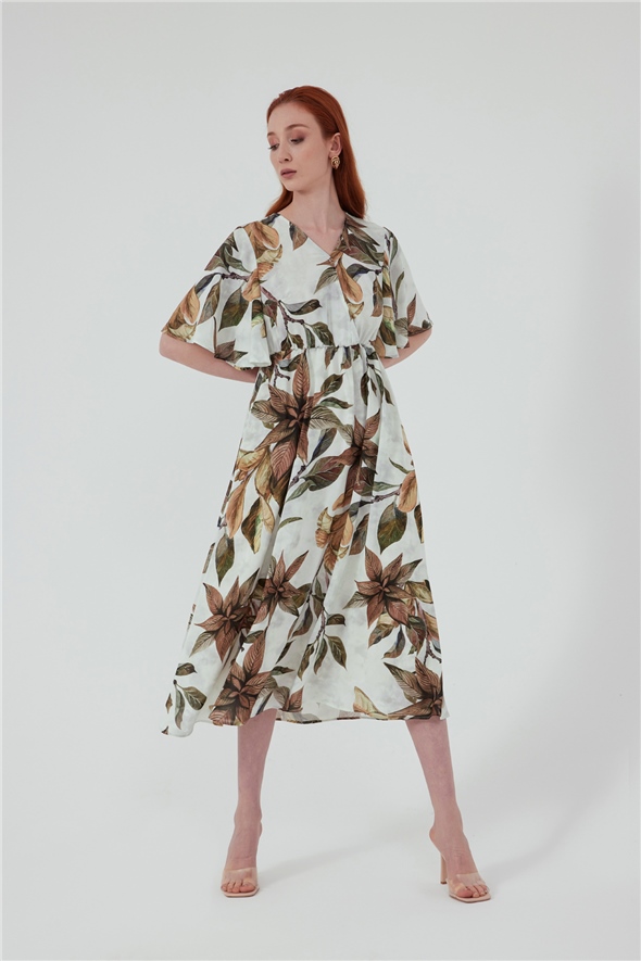 Floral print chiffon dress - STONE