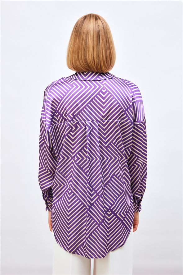 Stripe Patterned Loose Shirt - PURPLE