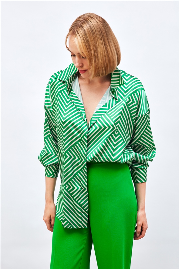 Stripe Patterned Loose Shirt - GREEN