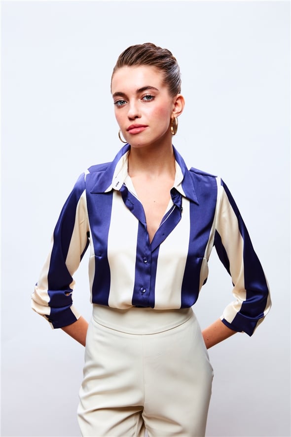 Striped Loose Shirt - BLUE