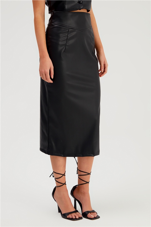 Leather Pencil Skirt - BLACK