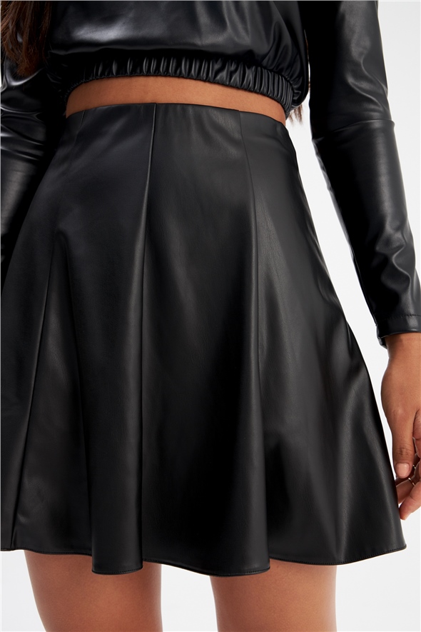 leather mini skirt - BLACK