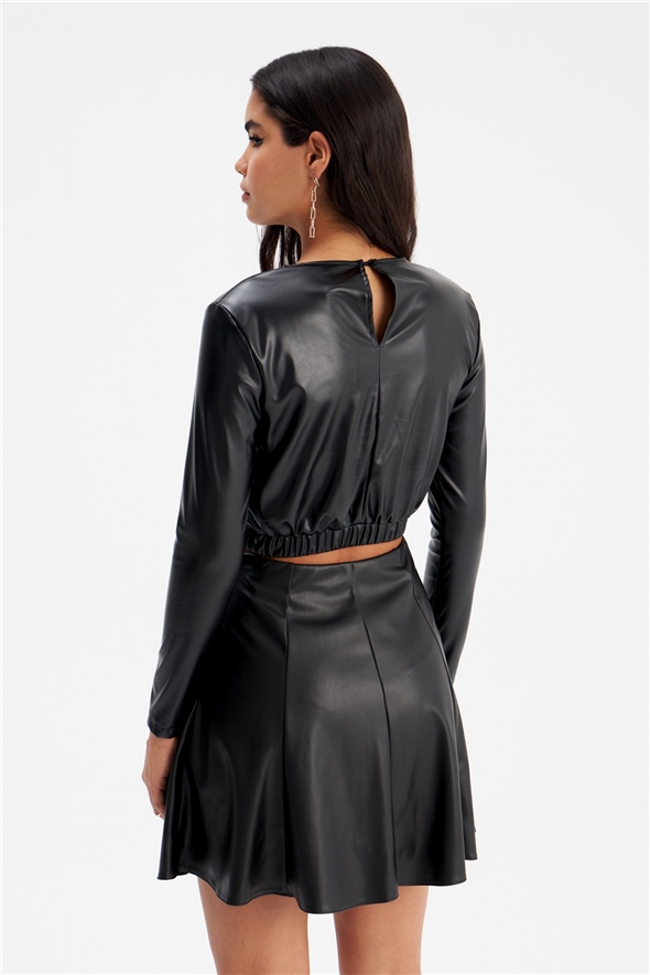 leather mini skirt - BLACK