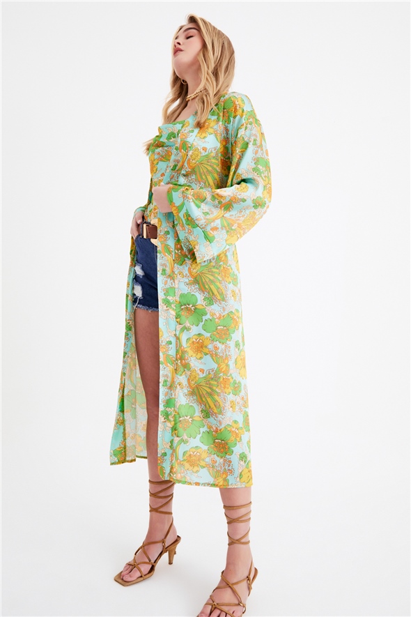Desenli kuşaklı kimono - MİNT