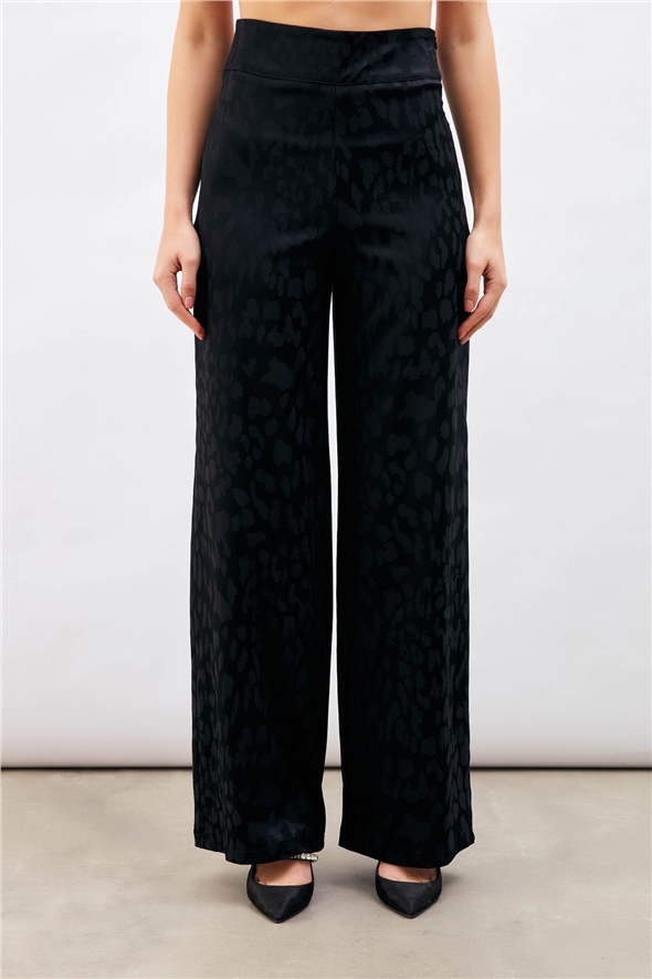 Patterned Satin Trousers - BLACK