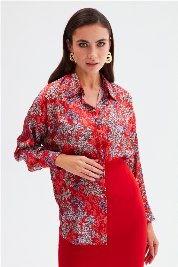 Patterned Long Shirt - RED