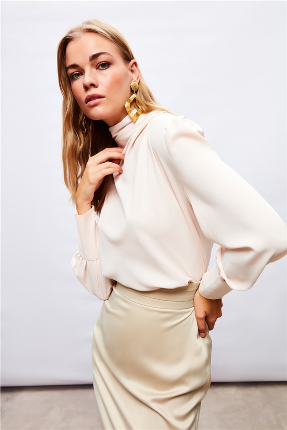 Draped Detailed Blouse - BEIGE